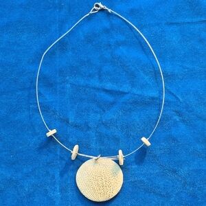 Handcrafted Silver Wire Necklace with Cream Shell Disc Pendant